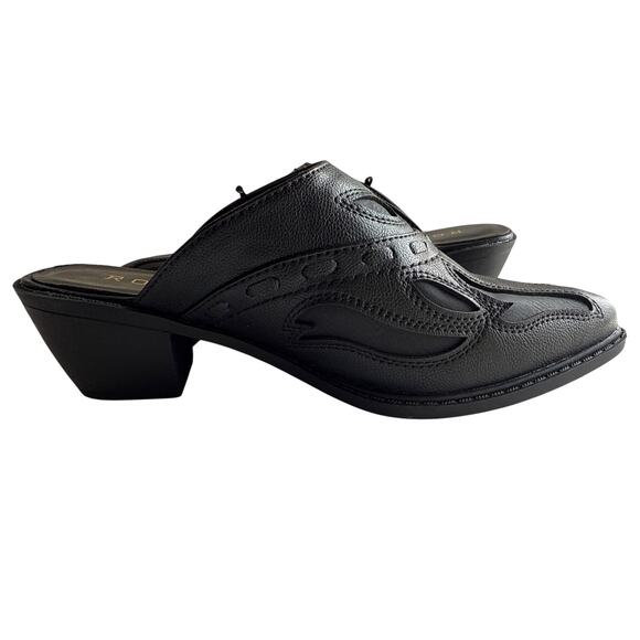 Roper Beth Mules Women's 7.5 Snip Toe Inlay Accents Black Slip On Heels - Picture 3 of 10